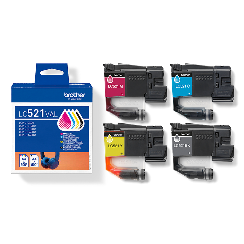 Original Brother LC521VAL Druckerpatrone Schwarz/Cyan/Magenta/Gelb 4er-Pack