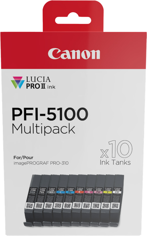 Original Canon PFI-5100 10 Tintentanks / 6951C009 Druckerpatrone Schwarz (Matt),Foto Schwarz,Cyan,Magenta,Gelb,Cyan Foto,Magenta Foto,Rot,Grau,Farblos