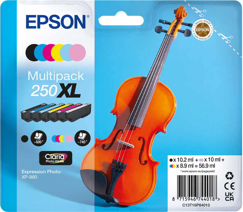 Original Epson 250 XL / C13T16P84010 Druckerpatrone Schwarz,Cyan,Magenta,Gelb,Light Cyan,Light Magenta,6er-Pack