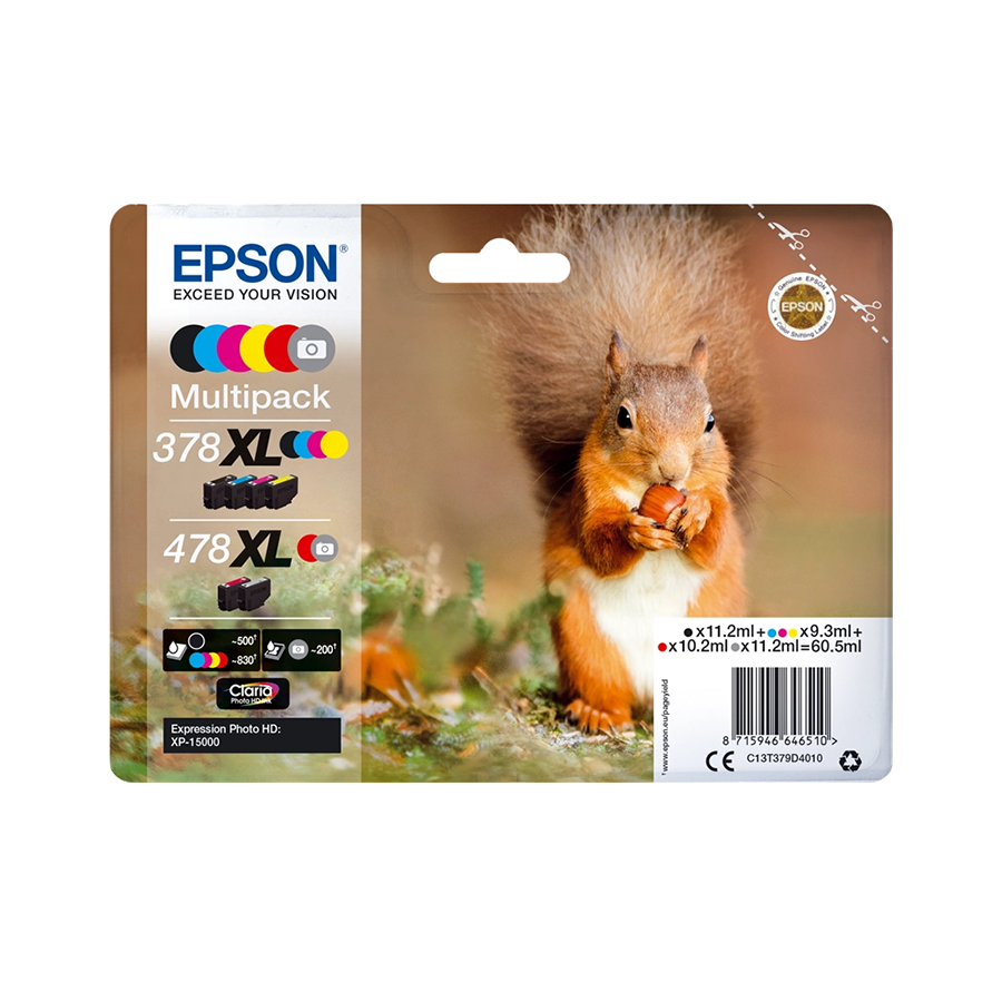 Original Epson 378XL/478XL Multipack Schwarz/Cyan/Magenta/Gelb/Rot/Grau (C13T379D4010)