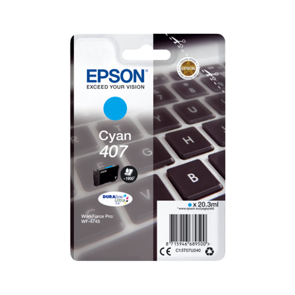 Original Epson 407 (C13T07U240) Druckerpatrone Cyan