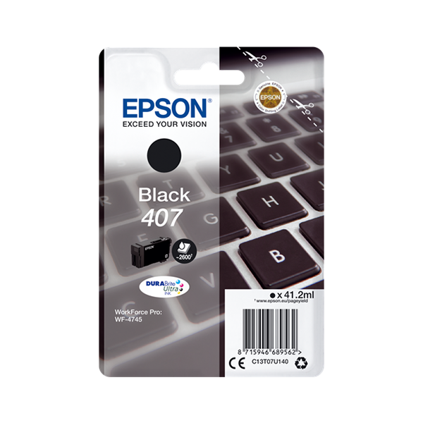 Original Epson 407 (C13T07U140) Druckerpatrone Schwarz