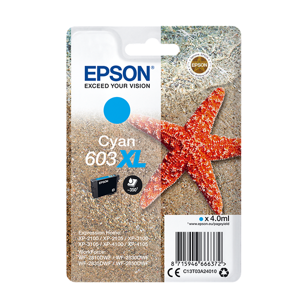 Original Epson 603XL (C13T03A24010) Druckerpatrone Cyan