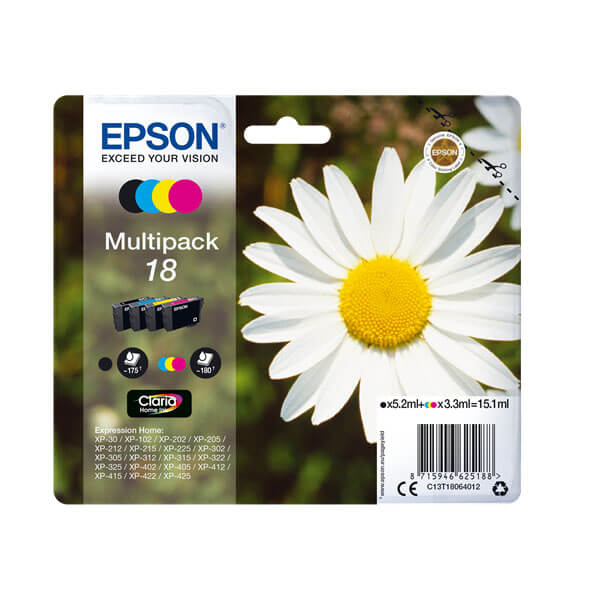 Original Epson (C13T18064012) 18 Tinten Multipack (4 Stk.)