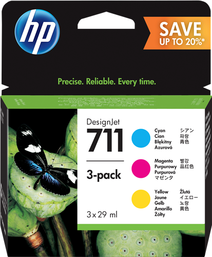 Original HP 711 Multipack Cyan / Magenta / Gelb (P2V32A)